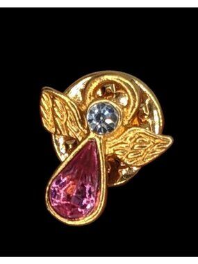 Vintage Angel-Shaped Gold-Tone Pin With Pink & Clear Rhinestones